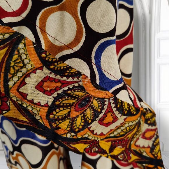 Vintage 70s Psychedelic Skirt Size S Wavy Geometric Print Elastic Waist Knee - Picture 9 of 15